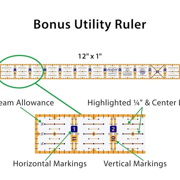 QuiltCut UltraGrid 12½" Square Bonus Non-Slip Quilting Ruler Set - Picture 2 of 4